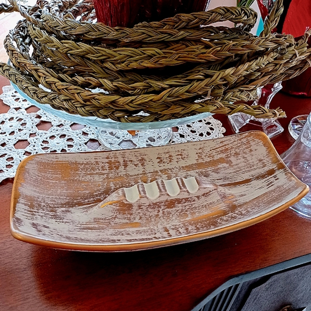 Vtg Ashtray Royal Haeger Gold Tweed Surfboard Art Pottery Midcentury Hollywood